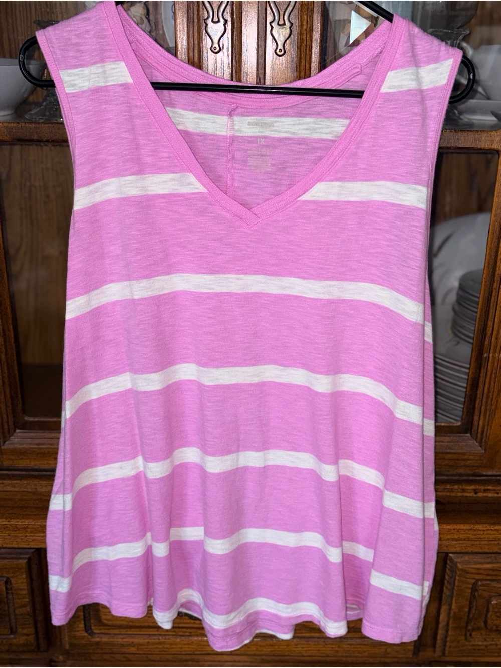 Sonoma Pink & White Striped V-Neck Tank